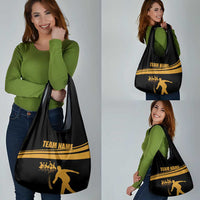 Bowling Player Silhouette Grocery Bag with Gold Strike Motion and Custom Team Name Design - Wonder Print Shop