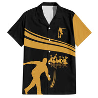 Bowling Player Silhouette Hawaiian Shirt with Gold Strike Motion and Custom Team Name Design - Wonder Print Shop