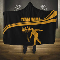 Bowling Player Silhouette Hooded Blanket with Gold Strike Motion and Custom Team Name Design - Wonder Print Shop