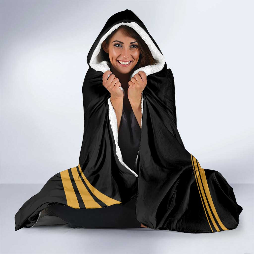 Bowling Player Silhouette Hooded Blanket with Gold Strike Motion and Custom Team Name Design - Wonder Print Shop