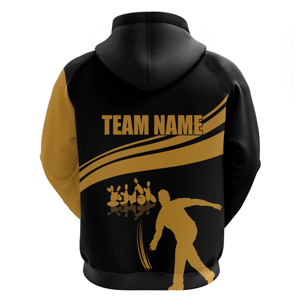 Bowling Player Silhouette Hoodie with Gold Strike Motion and Custom Team Name Design - Wonder Print Shop