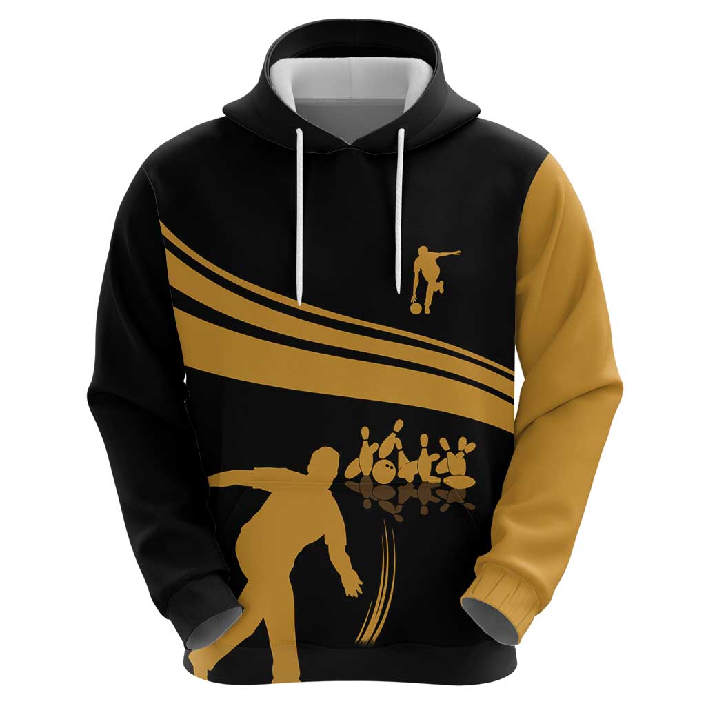 Bowling Player Silhouette Hoodie with Gold Strike Motion and Custom Team Name Design - Wonder Print Shop