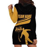 Bowling Player Silhouette Hoodie Dress with Gold Strike Motion and Custom Team Name Design - Wonder Print Shop