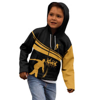 Bowling Player Silhouette Kid Hoodie with Gold Strike Motion and Custom Team Name Design - Wonder Print Shop