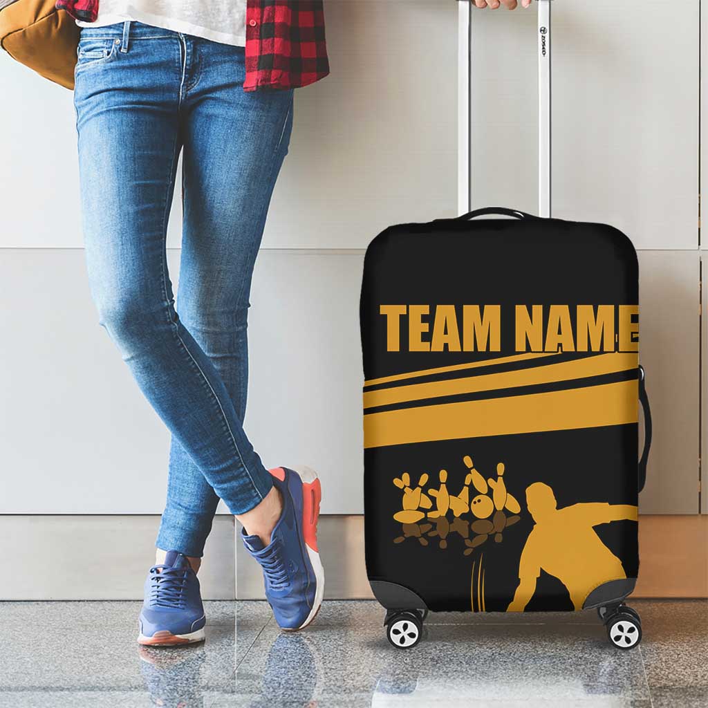 Bowling Player Silhouette Luggage Cover with Gold Strike Motion and Custom Team Name Design - Wonder Print Shop