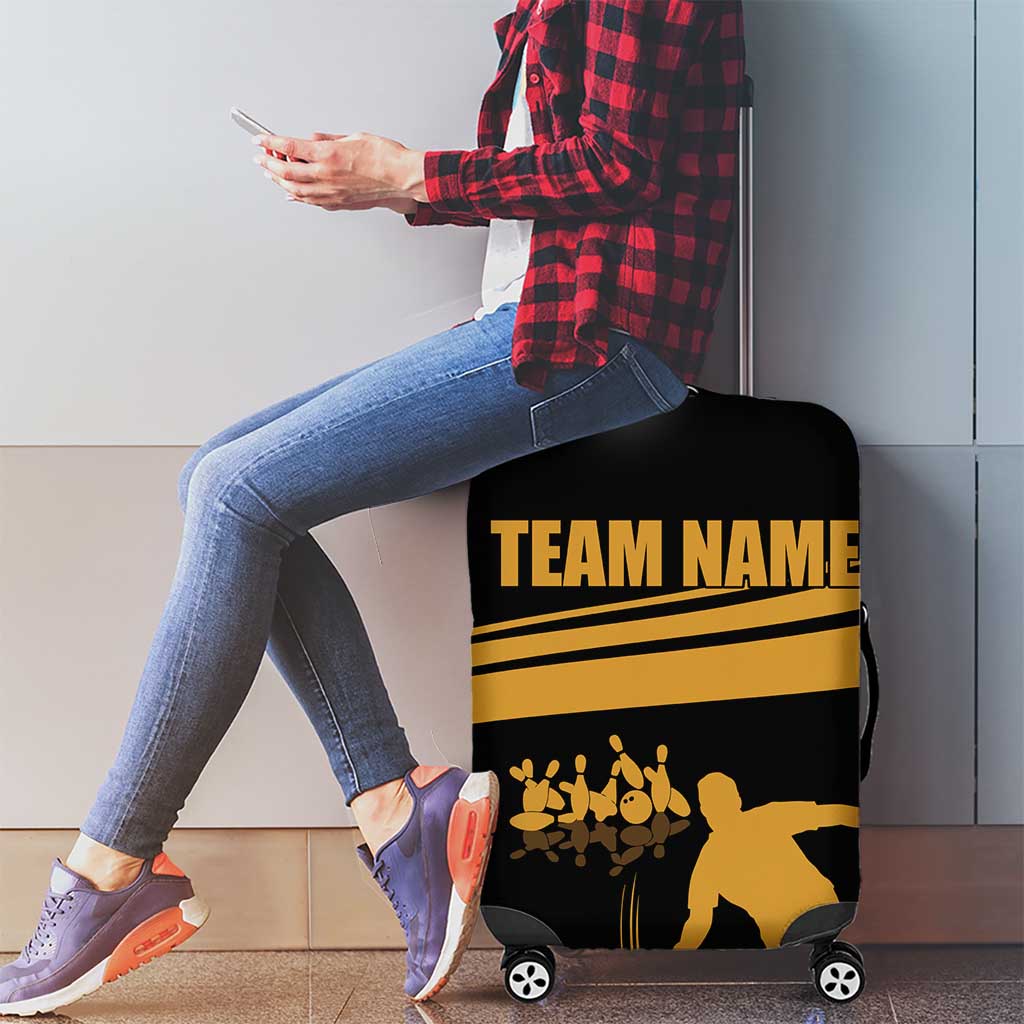 Bowling Player Silhouette Luggage Cover with Gold Strike Motion and Custom Team Name Design - Wonder Print Shop
