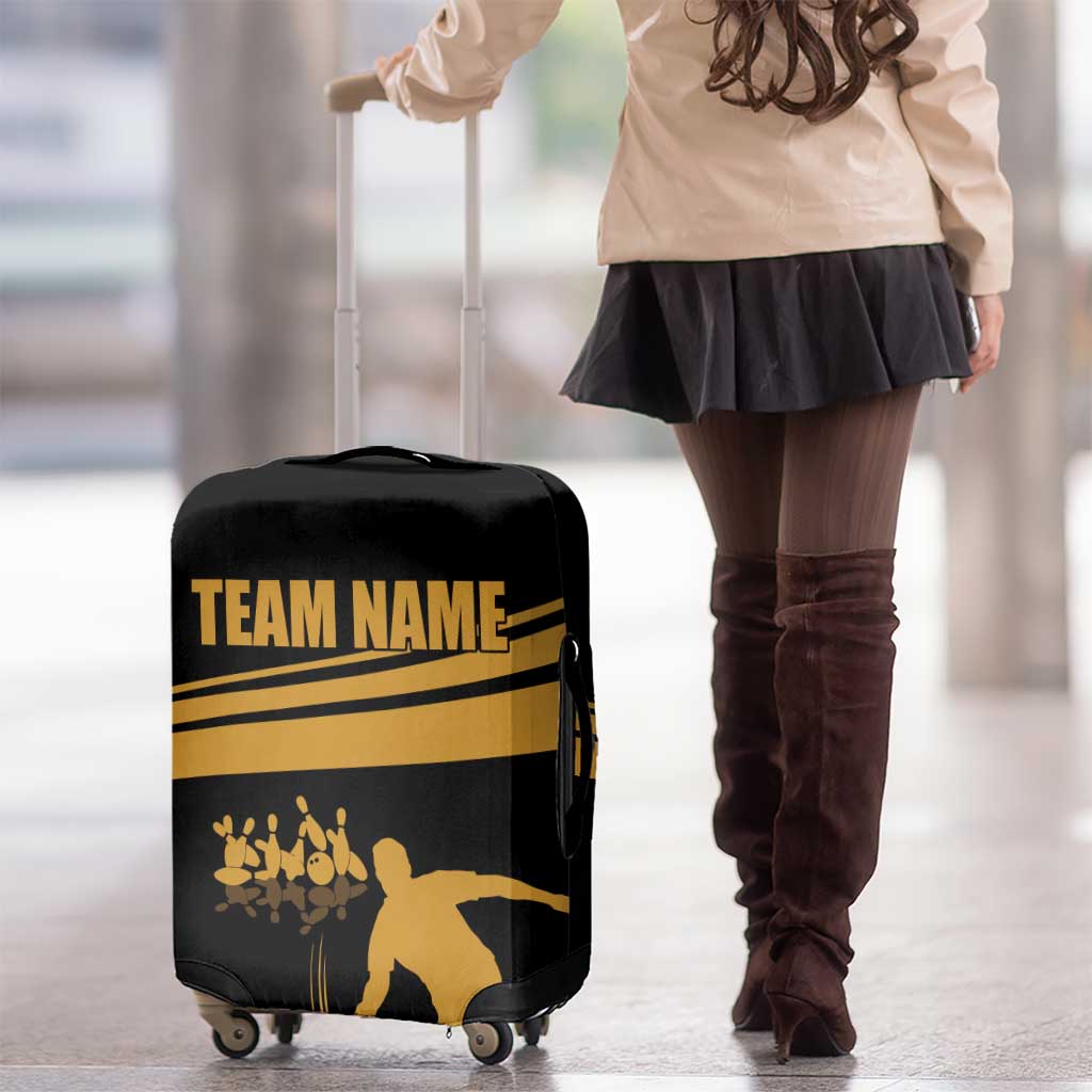 Bowling Player Silhouette Luggage Cover with Gold Strike Motion and Custom Team Name Design - Wonder Print Shop