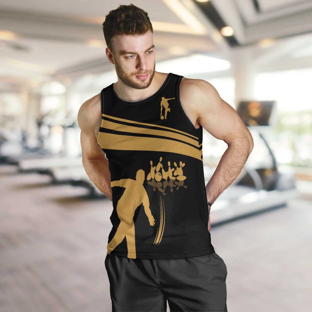 Bowling Player Silhouette Men Tank Top with Gold Strike Motion and Custom Team Name Design - Wonder Print Shop