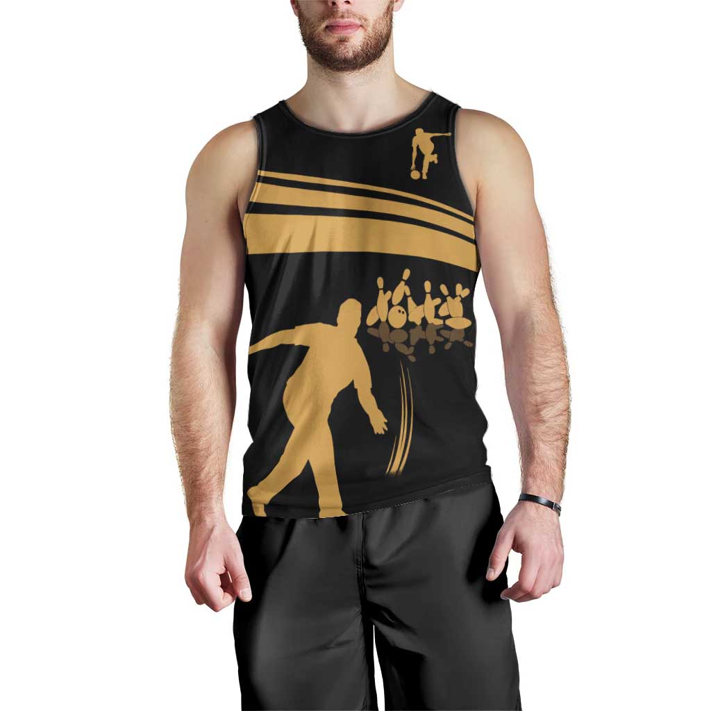 Bowling Player Silhouette Men Tank Top with Gold Strike Motion and Custom Team Name Design - Wonder Print Shop