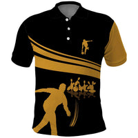 Bowling Player Silhouette Polo Shirt with Gold Strike Motion and Custom Team Name Design - Wonder Print Shop