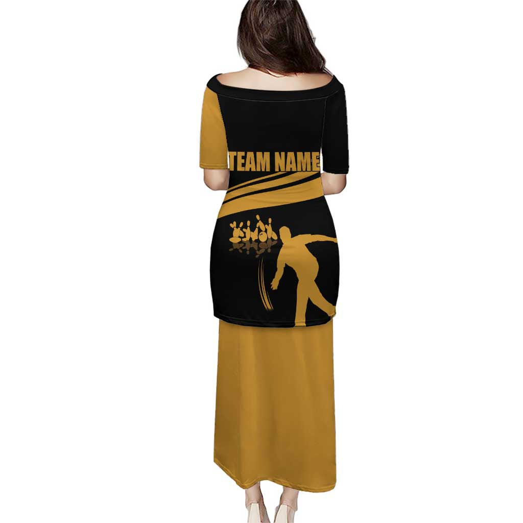Bowling Player Silhouette Puletasi with Gold Strike Motion and Custom Team Name Design - Wonder Print Shop