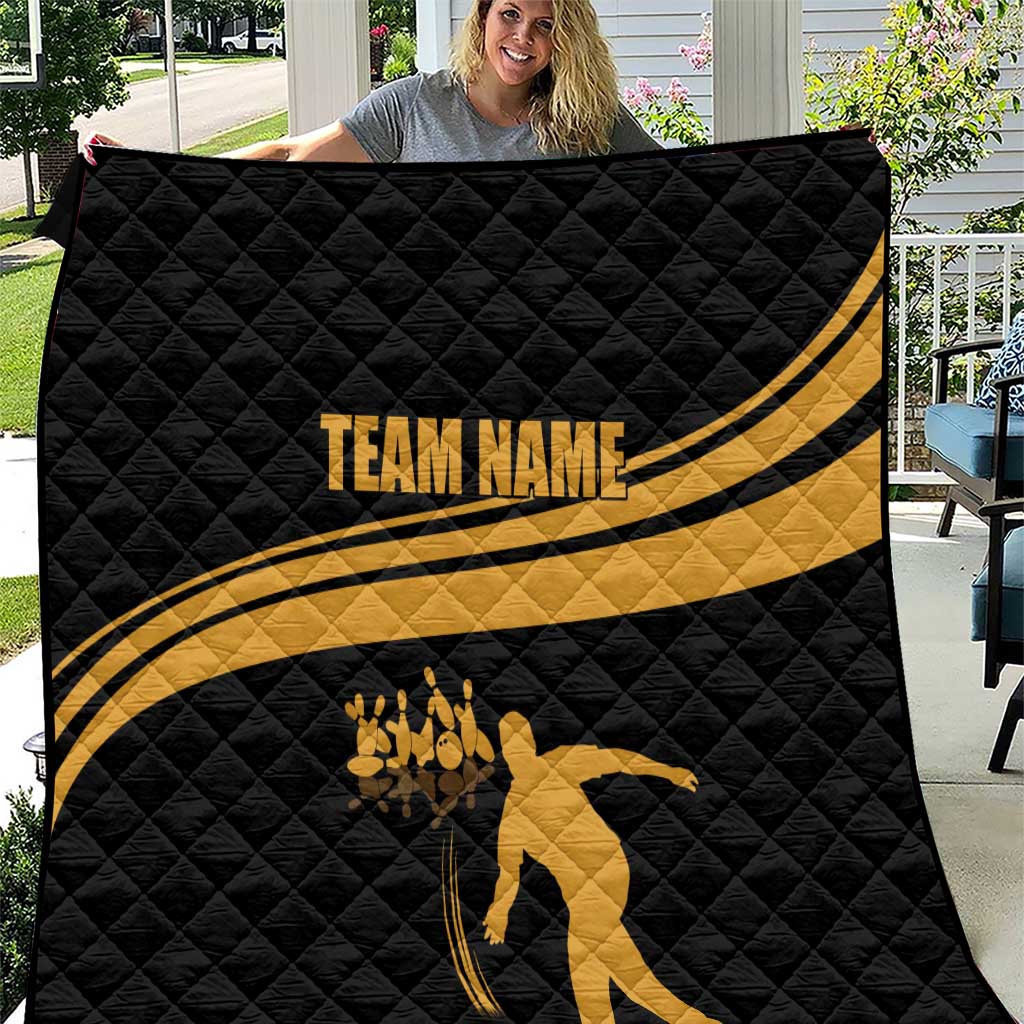 Bowling Player Silhouette Quilt with Gold Strike Motion and Custom Team Name Design - Wonder Print Shop