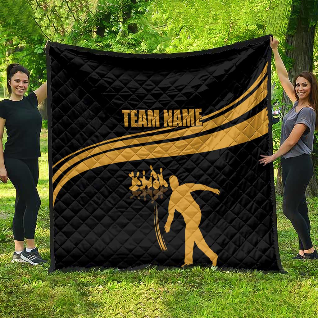 Bowling Player Silhouette Quilt with Gold Strike Motion and Custom Team Name Design - Wonder Print Shop