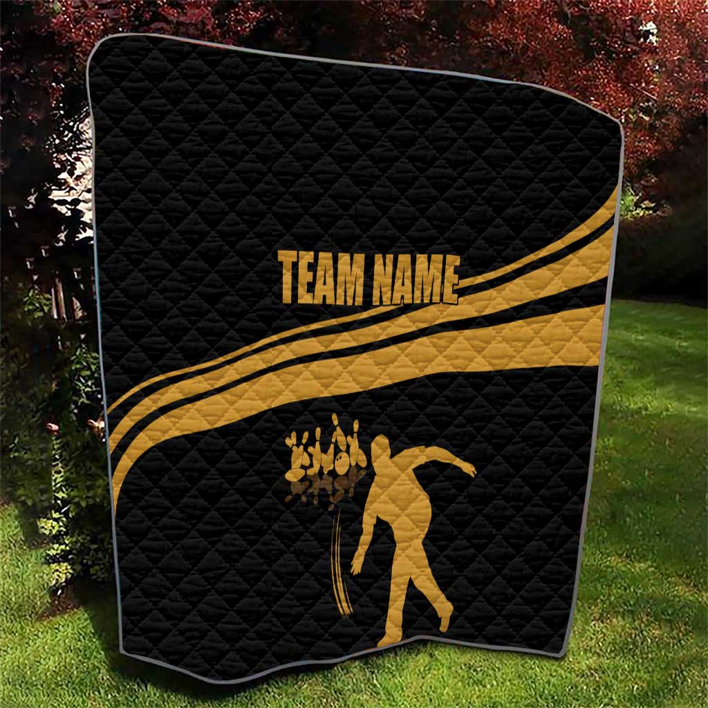 Bowling Player Silhouette Quilt with Gold Strike Motion and Custom Team Name Design - Wonder Print Shop