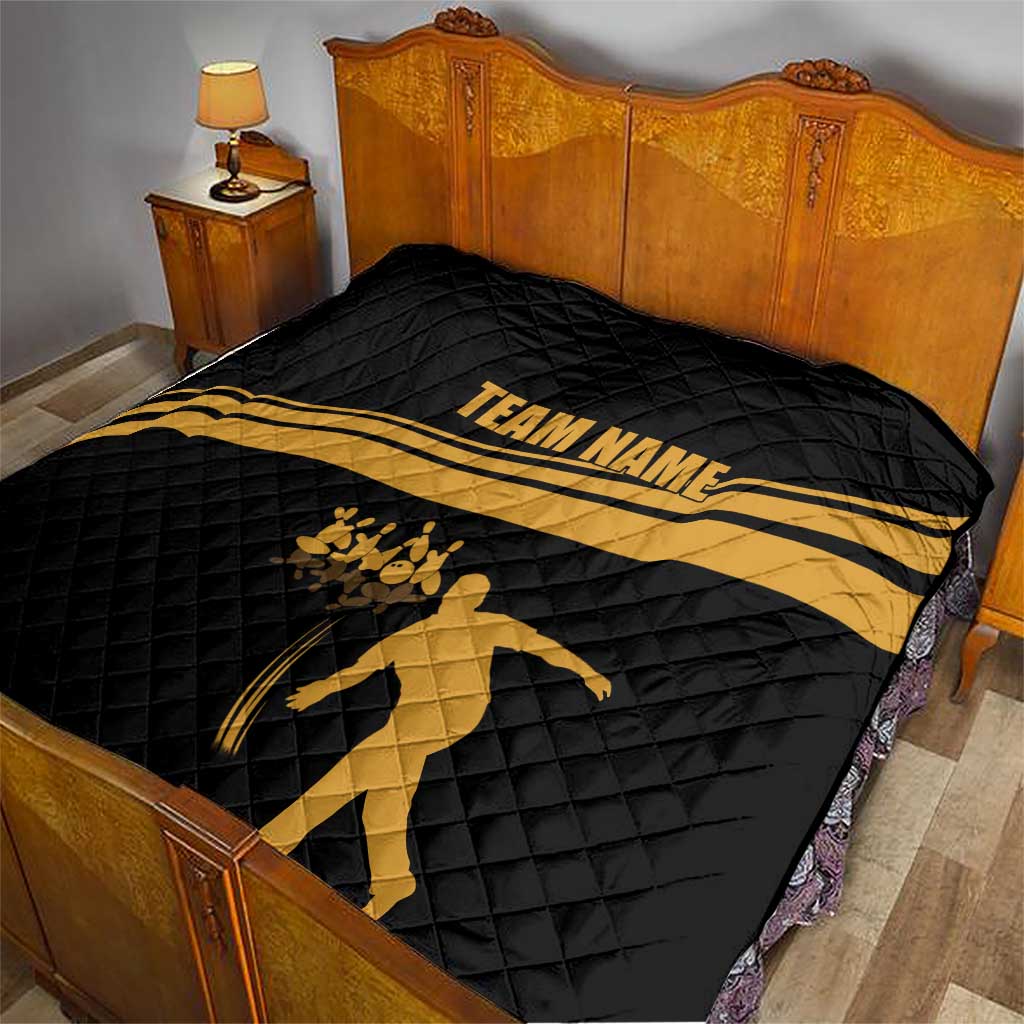 Bowling Player Silhouette Quilt with Gold Strike Motion and Custom Team Name Design - Wonder Print Shop