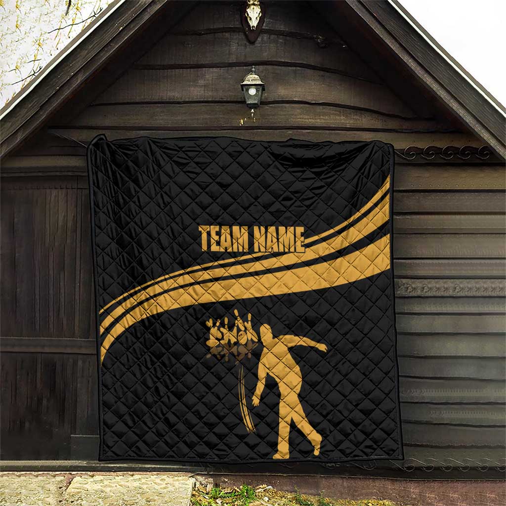 Bowling Player Silhouette Quilt with Gold Strike Motion and Custom Team Name Design - Wonder Print Shop