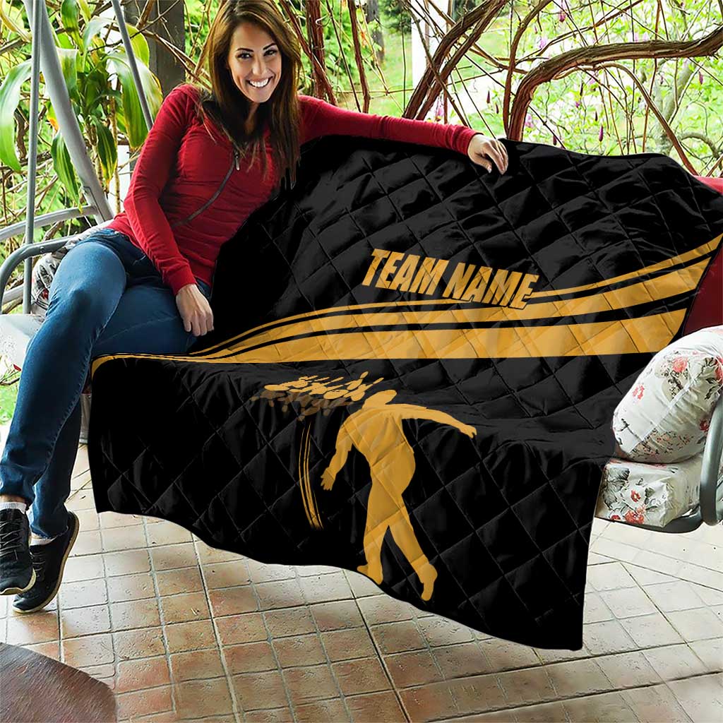 Bowling Player Silhouette Quilt with Gold Strike Motion and Custom Team Name Design - Wonder Print Shop
