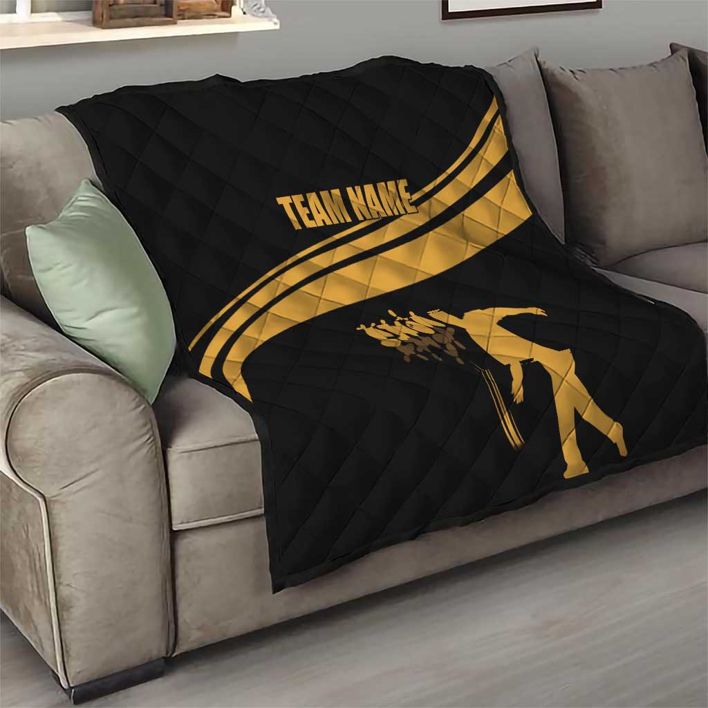 Bowling Player Silhouette Quilt with Gold Strike Motion and Custom Team Name Design - Wonder Print Shop