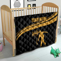 Bowling Player Silhouette Quilt with Gold Strike Motion and Custom Team Name Design - Wonder Print Shop