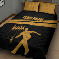 Bowling Player Silhouette Quilt Bed Set with Gold Strike Motion and Custom Team Name Design - Wonder Print Shop