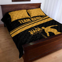 Bowling Player Silhouette Quilt Bed Set with Gold Strike Motion and Custom Team Name Design - Wonder Print Shop