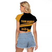 Bowling Player Silhouette Raglan Cropped T Shirt with Gold Strike Motion and Custom Team Name Design - Wonder Print Shop