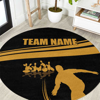 Bowling Player Silhouette Round Carpet with Gold Strike Motion and Custom Team Name Design - Wonder Print Shop