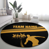 Bowling Player Silhouette Round Carpet with Gold Strike Motion and Custom Team Name Design - Wonder Print Shop