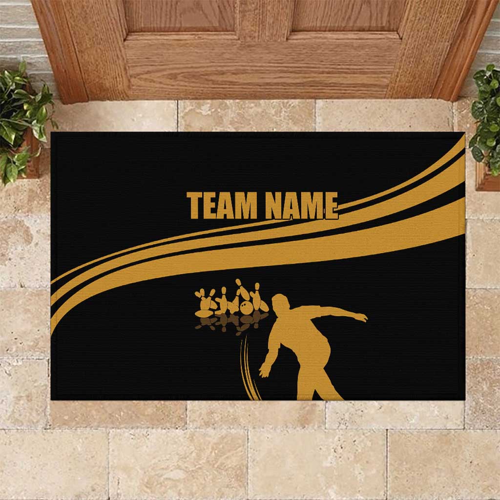 Bowling Player Silhouette Rubber Doormat with Gold Strike Motion and Custom Team Name Design - Wonder Print Shop