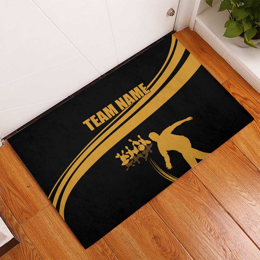 Bowling Player Silhouette Rubber Doormat with Gold Strike Motion and Custom Team Name Design - Wonder Print Shop