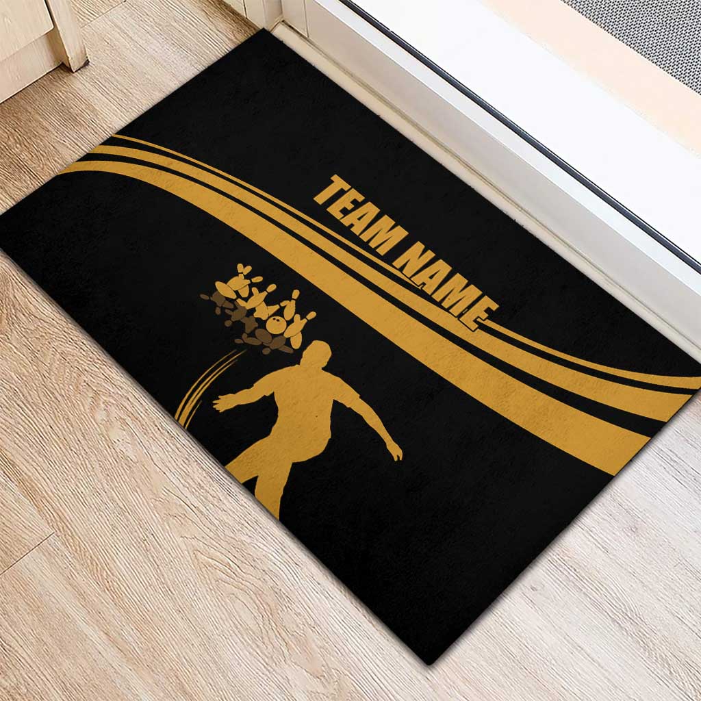 Bowling Player Silhouette Rubber Doormat with Gold Strike Motion and Custom Team Name Design - Wonder Print Shop