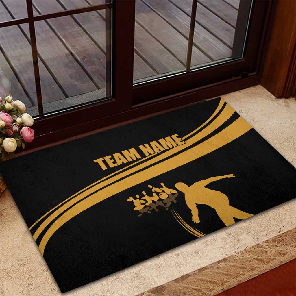 Bowling Player Silhouette Rubber Doormat with Gold Strike Motion and Custom Team Name Design - Wonder Print Shop