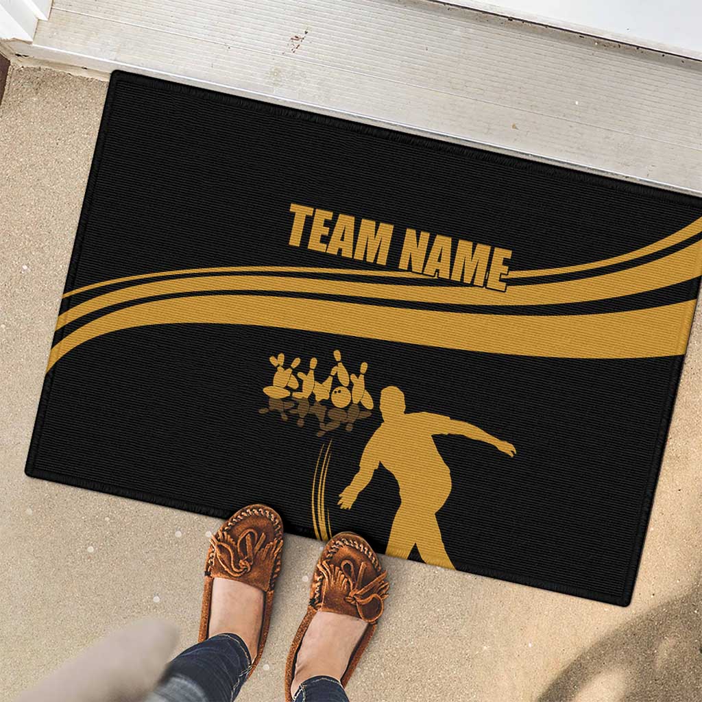 Bowling Player Silhouette Rubber Doormat with Gold Strike Motion and Custom Team Name Design - Wonder Print Shop