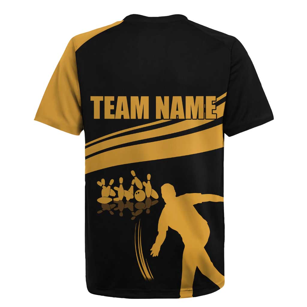 Bowling Player Silhouette Rugby Jersey with Gold Strike Motion and Custom Team Name Design - Wonder Print Shop