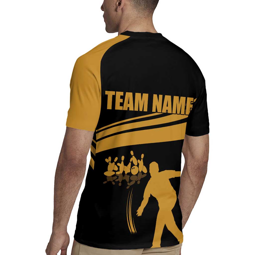 Bowling Player Silhouette Rugby Jersey with Gold Strike Motion and Custom Team Name Design - Wonder Print Shop