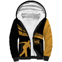 Bowling Player Silhouette Sherpa Hoodie with Gold Strike Motion and Custom Team Name Design - Wonder Print Shop
