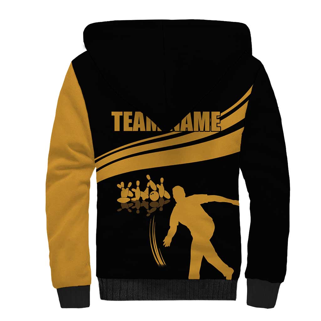 Bowling Player Silhouette Sherpa Hoodie with Gold Strike Motion and Custom Team Name Design - Wonder Print Shop