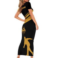Bowling Player Silhouette Short Sleeve Bodycon Dress with Gold Strike Motion and Custom Team Name Design - Wonder Print Shop