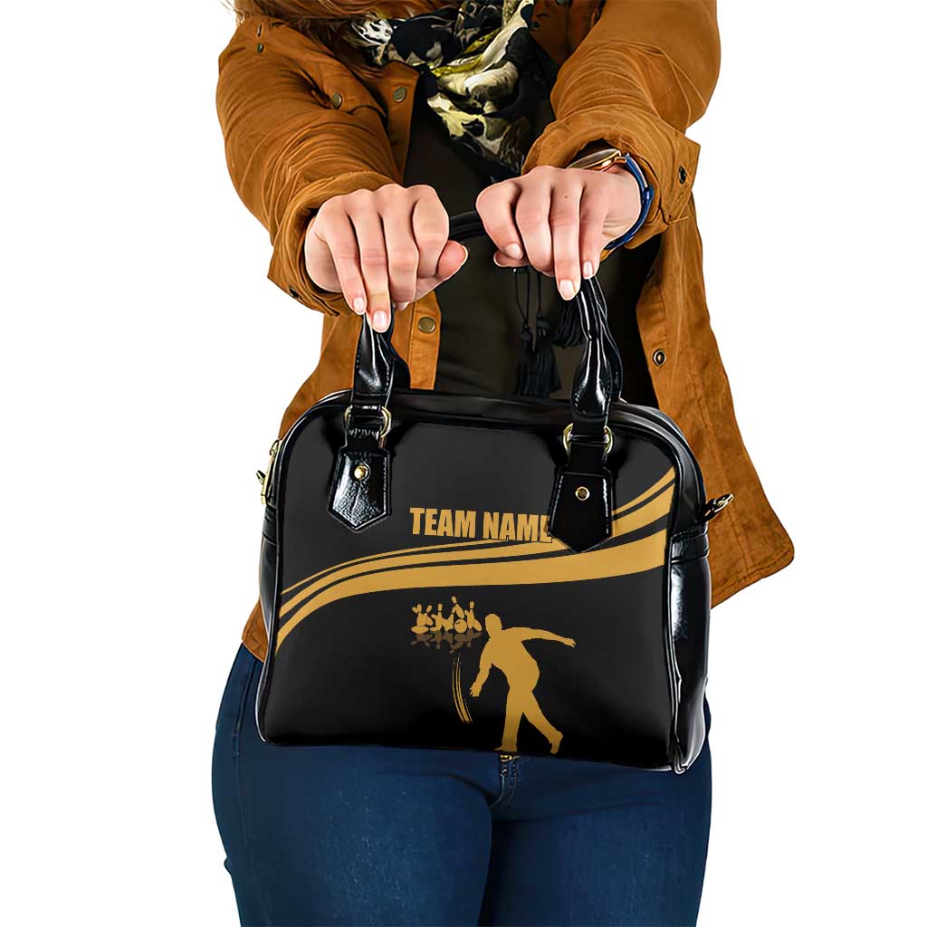 Bowling Player Silhouette Shoulder Handbag with Gold Strike Motion and Custom Team Name Design - Wonder Print Shop