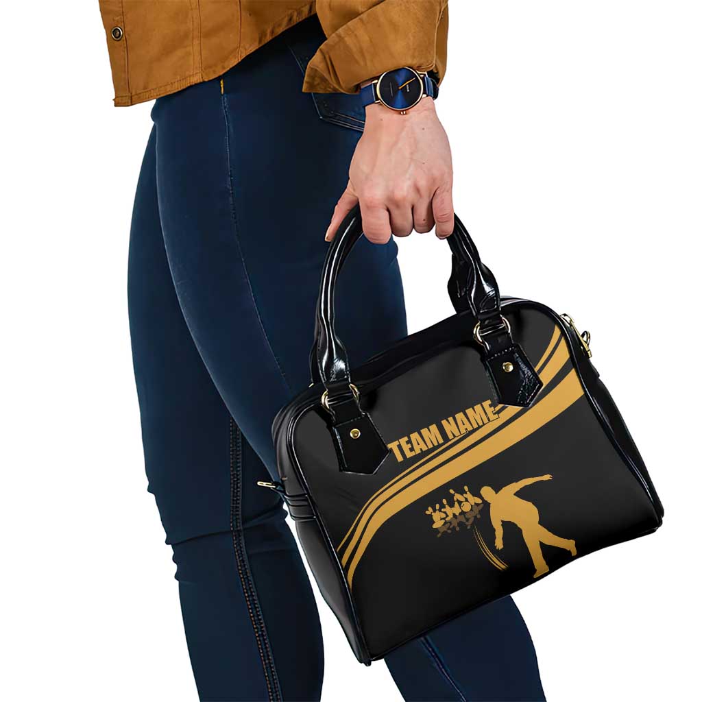 Bowling Player Silhouette Shoulder Handbag with Gold Strike Motion and Custom Team Name Design - Wonder Print Shop