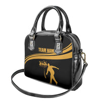 Bowling Player Silhouette Shoulder Handbag with Gold Strike Motion and Custom Team Name Design - Wonder Print Shop