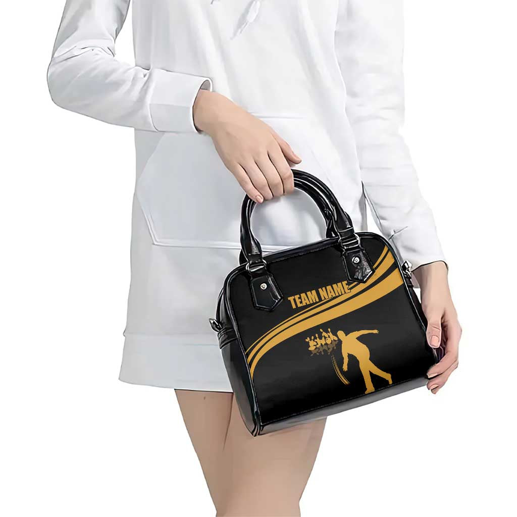 Bowling Player Silhouette Shoulder Handbag with Gold Strike Motion and Custom Team Name Design - Wonder Print Shop