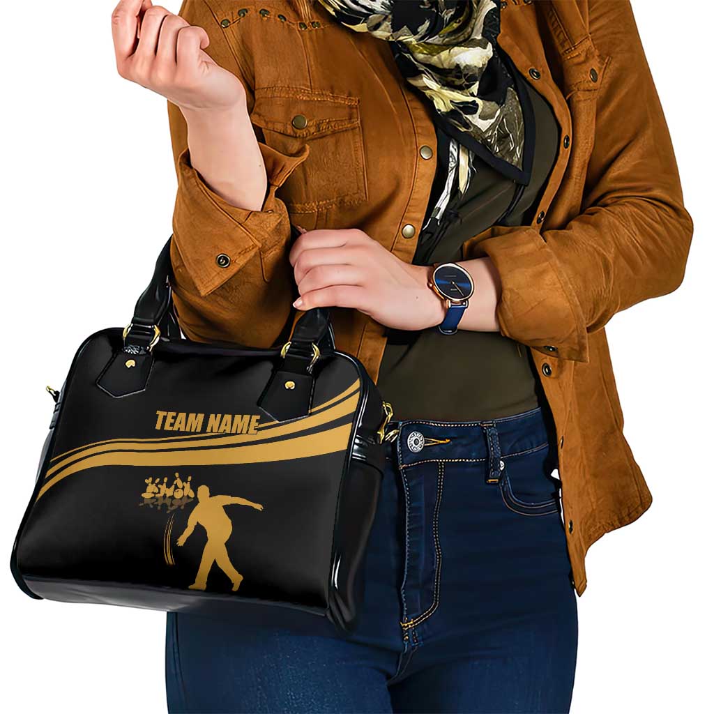 Bowling Player Silhouette Shoulder Handbag with Gold Strike Motion and Custom Team Name Design - Wonder Print Shop