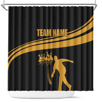 Bowling Player Silhouette Shower Curtain with Gold Strike Motion and Custom Team Name Design - Wonder Print Shop