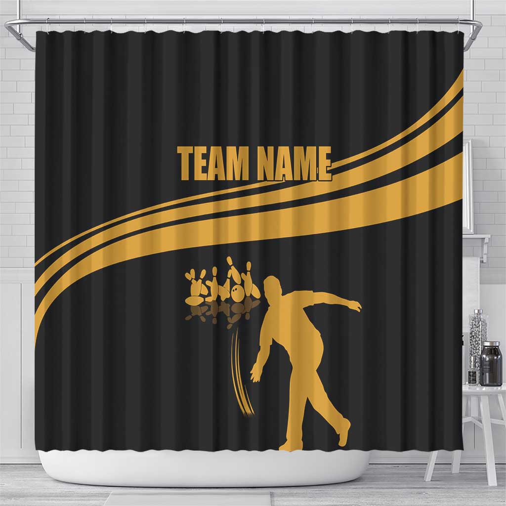 Bowling Player Silhouette Shower Curtain with Gold Strike Motion and Custom Team Name Design - Wonder Print Shop