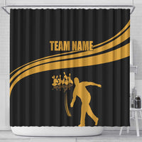 Bowling Player Silhouette Shower Curtain with Gold Strike Motion and Custom Team Name Design - Wonder Print Shop