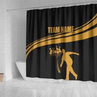 Bowling Player Silhouette Shower Curtain with Gold Strike Motion and Custom Team Name Design - Wonder Print Shop