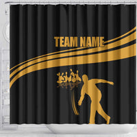 Bowling Player Silhouette Shower Curtain with Gold Strike Motion and Custom Team Name Design - Wonder Print Shop