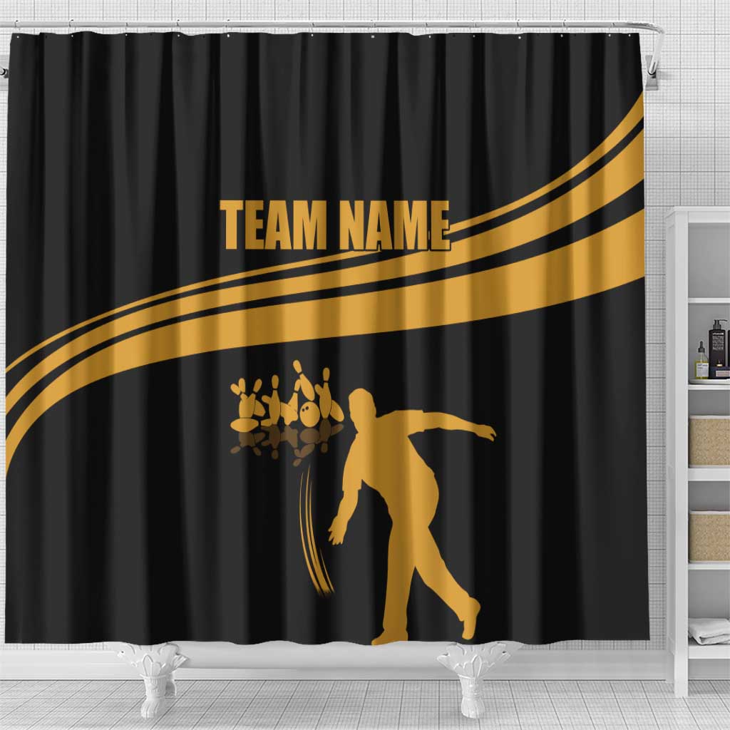 Bowling Player Silhouette Shower Curtain with Gold Strike Motion and Custom Team Name Design - Wonder Print Shop