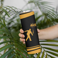 Bowling Player Silhouette Skinny Tumbler with Gold Strike Motion and Custom Team Name Design - Wonder Print Shop